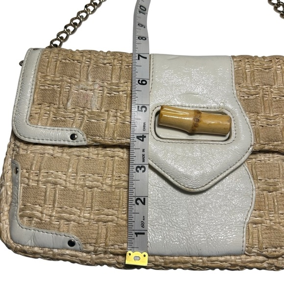 Elaine Turner Woven Straw w Trim and Gold Toned Handle Small Handbag - Picture 9 of 9